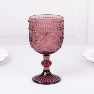 6-Pack Vintage Embossed Wine Glasses 12oz Short Stemmed Design Dusty Rose - Textured Floral Pattern for Cocktails & Drinks